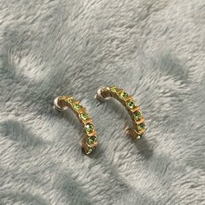 Gold & Green CZ Half Hoop Stud Earrings